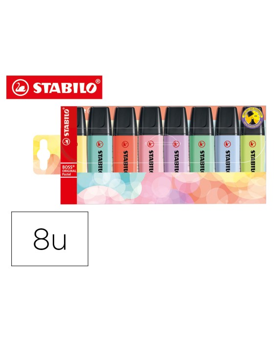 Rotulador stabilo boss fluorescente 70 pastel estuche de 8 unidades colores surtidos