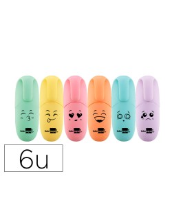 Rotulador liderpapel mini fluorescente pastel punta biselada estuche de 6 unidades colores surtidos