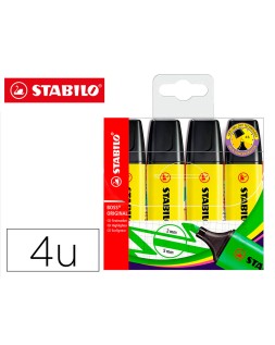 Rotulador stabilo boss fluorescente 70 amarillo estuche de 4 unidades