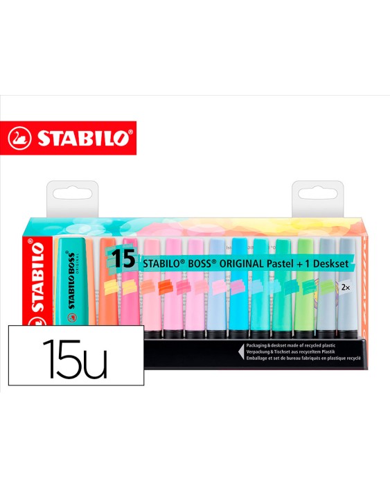 Rotulador stabilo boss fluorescente 70 pastel deskset estuche de 15 unidades colores surtidos