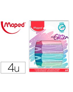 Rotulador maped fluorescente peps pastel con glitter estuche de 4 unidades colores surtidos