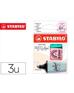 Rotulador stabilo boss mini pastel love estuche de 3 unidades pizca de menta/rubor rosa/toque de turquesa