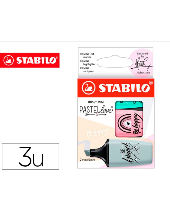 Rotulador stabilo boss mini pastel love estuche de 3 unidades pizca de menta/rubor rosa/toque de turquesa