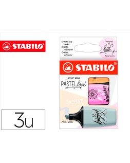 Rotulador stabilo boss mini pastel love estuche de 3 unidades fucsia helado/naranja palido/gris