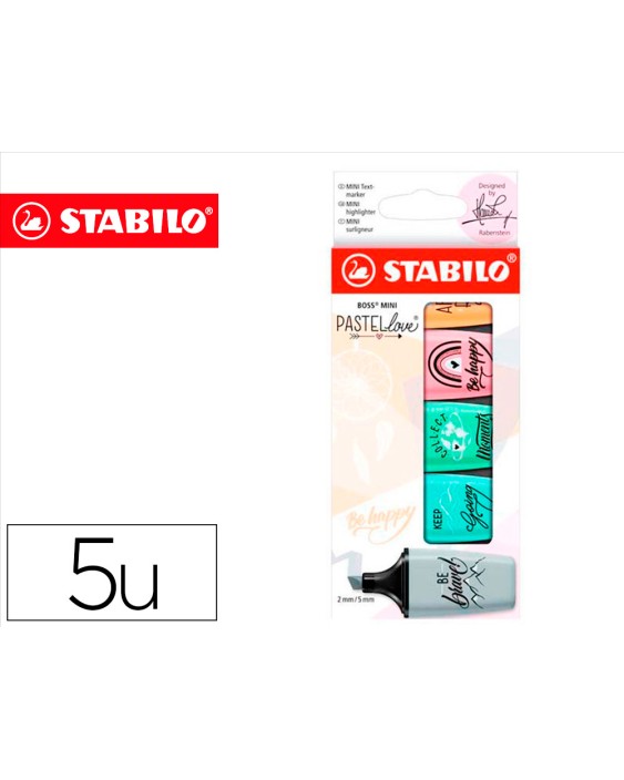 Rotulador stabilo boss mini pastel love estuche de 5 unidades colores surtidos
