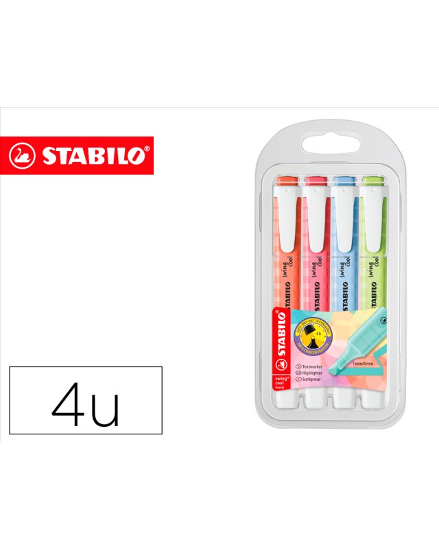Rotulador stabilo fluorescente fino swing cool pastel estuche de 4 unidades colores surtidos