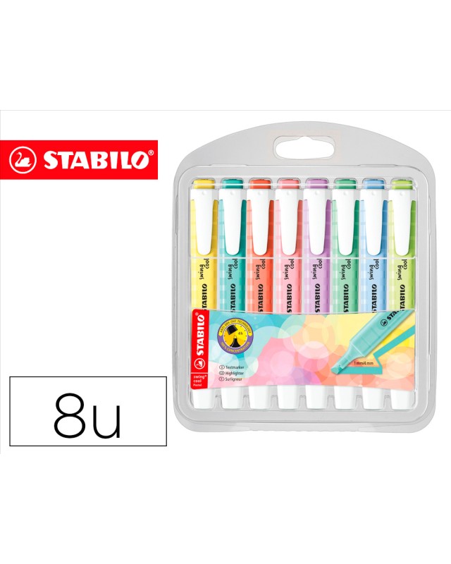 Rotulador stabilo fluorescente fino swing cool pastel estuche de 8 unidades colores surtidos
