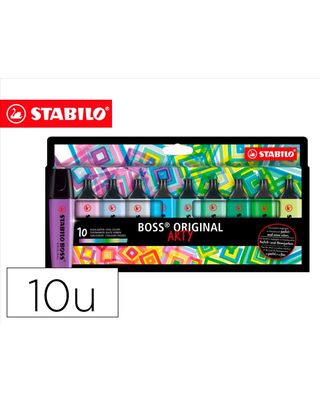 Rotulador stabilo boss fluorescente 70 arty line colores frios estuche carton de 10 unidades colores