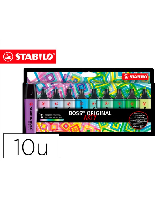 Rotulador stabilo boss fluorescente 70 arty line colores frios estuche carton de 10 unidades colores