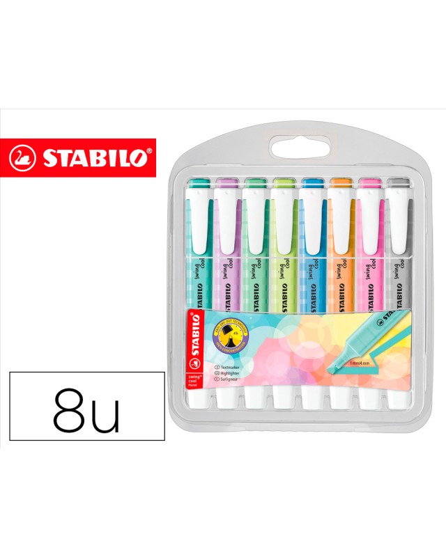 Rotulador stabilo fluorescente fino swing cool pastel estuche de 8 unidades colores surtidos