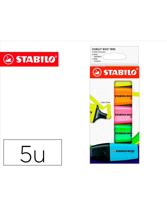 Rotulador stabilo boss mini estuche de 5 unidades amarillo /azul/naranja/rosa/verde