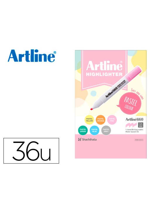Rotulador artline fluorescente ek-660 colores pastel expositor de 36 unidades colores surtidos