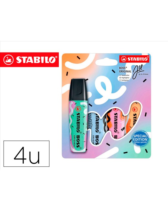 Rotulador stabilo boss fluorescente original pastel by ju schnee estuche de 4 colores surtidos
