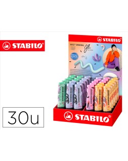 Rotulador stabilo boss fluorescente original pastel by ju schnee expositor de 30 unidades colores surtidos