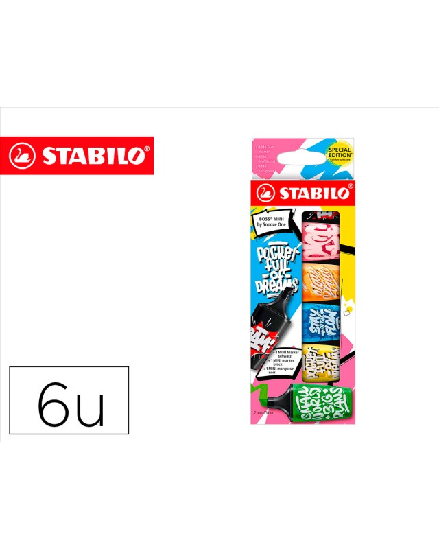 Rotulador stabilo boss mini fluorescente by snooze one estuche de 6 unidades colores surtidos