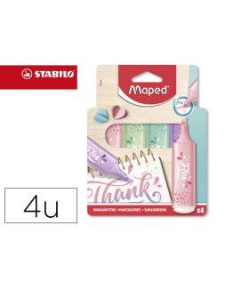 Rotulador maped fluorescente pastel flex blister de 4 unidades colores surtidos
