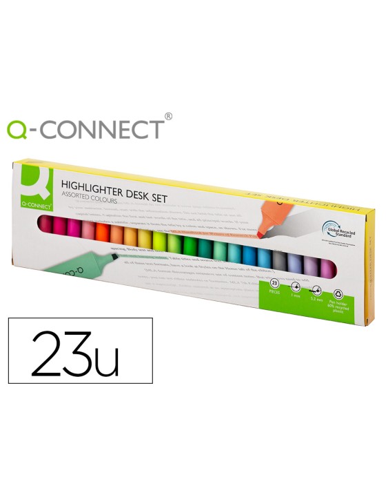 Rotulador q-connect fluorescente punta biselada estuche de sobremesa 23 unidades colores surtidos