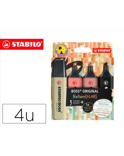 Rotulador stabilo boss pastel fluorescente nature 70 colors estuche de 4 unidades colores surtidos