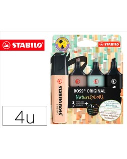Rotulador stabilo boss pastel fluorescente 70 nature colors estuche de 4 unidades colores surtidos