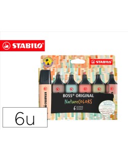 Rotulador stabilo boss pastel fluorescente 70 nature colors estuche de 6 unidades colores surtidos