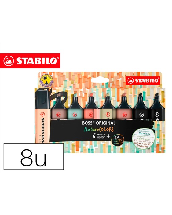 Rotulador stabilo boss pastel fluorescente 70 nature colors estuche de 8 unidades colores surtidos