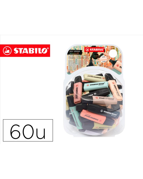 Rotulador stabilo boss pastel fluorescente 70 nature colors bombonera de 60 unidades colores surtidos