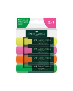 Rotulador faber castell neon txtlnr fluorescente caja de 3 + 1 unidad gratis colores surtidos