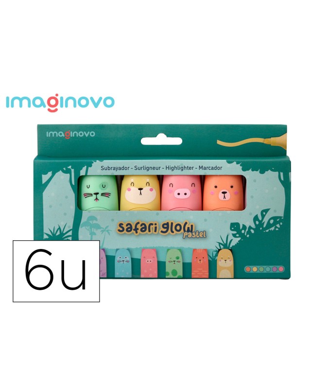 Rotulador imaginovo fluorescente safari glow pastel animales caja 6 unidades surtidas