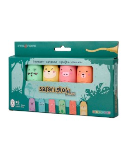 Rotulador imaginovo fluorescente safari glow pastel animales caja 6 unidades surtidas