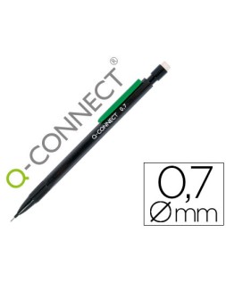 Portaminas q-connect 0,7 mm con 3 minas cuerpo negro con clip verde