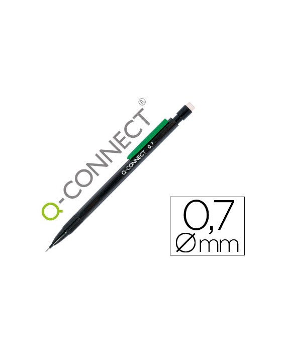 Portaminas q-connect 0,7 mm con 3 minas cuerpo negro con clip verde