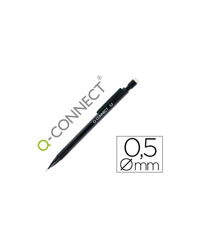 Portaminas q-connect 0,5 mm con 3 minas cuerpo negro con clip negro
