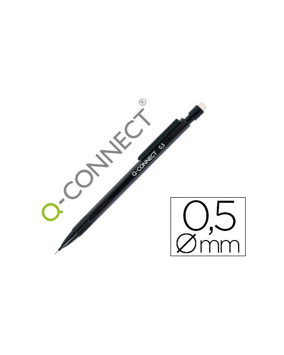 Portaminas q-connect 0,5 mm con 3 minas cuerpo negro con clip negro