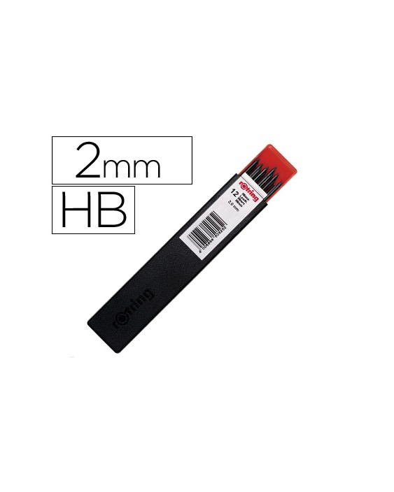 Minas rotring grafito 2 mm hb estuche de 12 minas