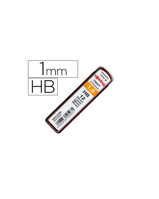Minas rotring grafito 1 mm hb estuche de 12 minas