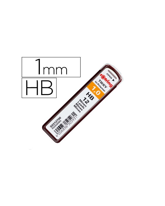 Minas rotring grafito 1 mm hb estuche de 12 minas