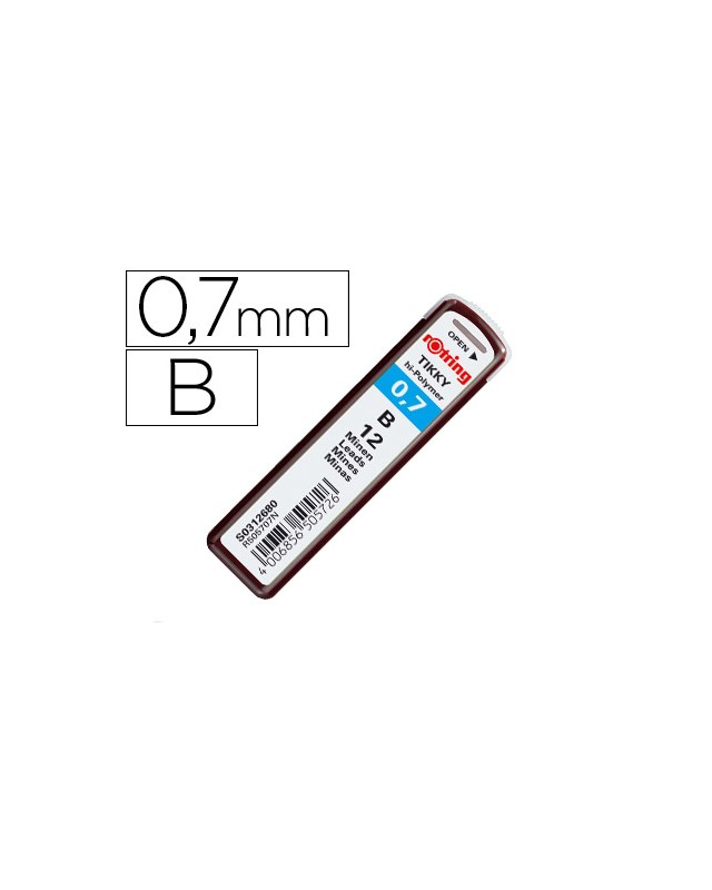 Minas rotring grafito 0,7 mm b estuche de 12 minas