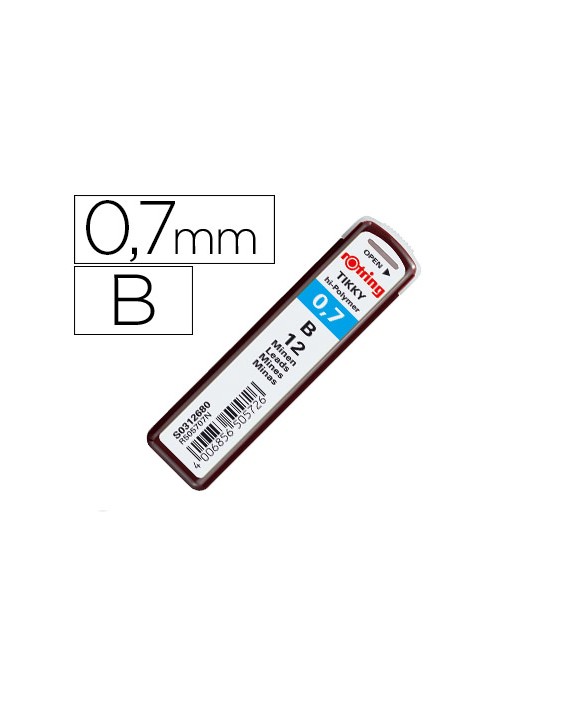 Minas rotring grafito 0,7 mm b estuche de 12 minas