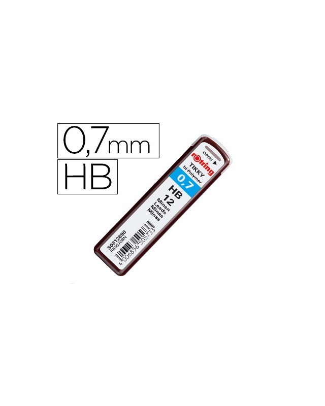 Minas rotring grafito 0,7 mm hb estuche de 12 minas