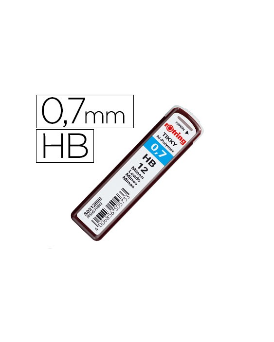 Minas rotring grafito 0,7 mm hb estuche de 12 minas