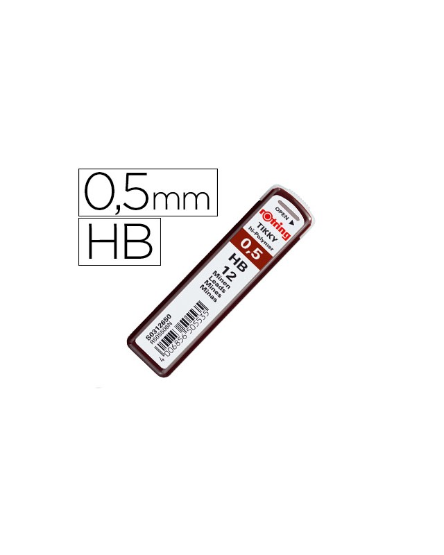 Minas rotring grafito 0,5 mm hb estuche de 12 minas