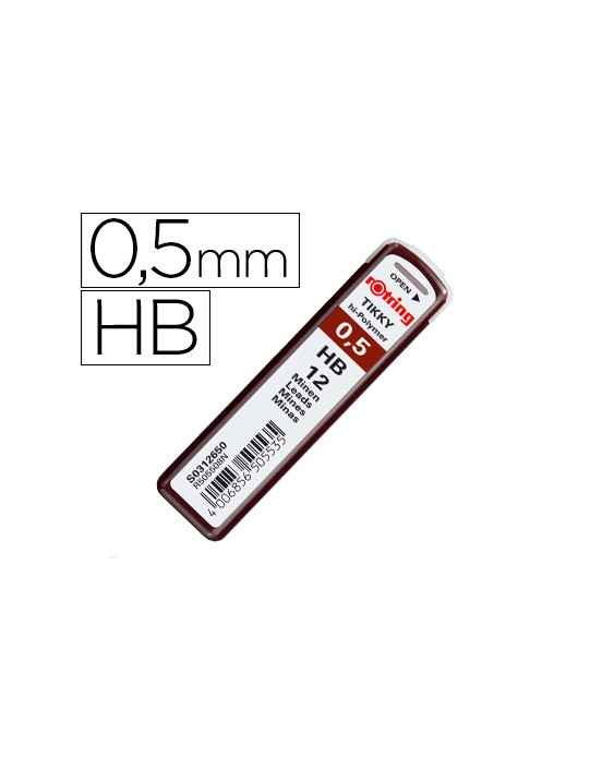 Minas rotring grafito 0,5 mm hb estuche de 12 minas