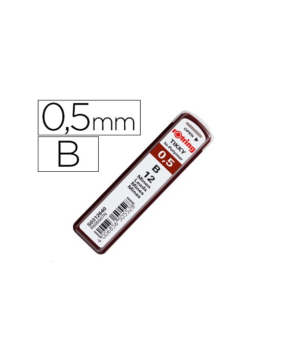 Minas rotring grafito 0,5 mm b estuche de 12 minas