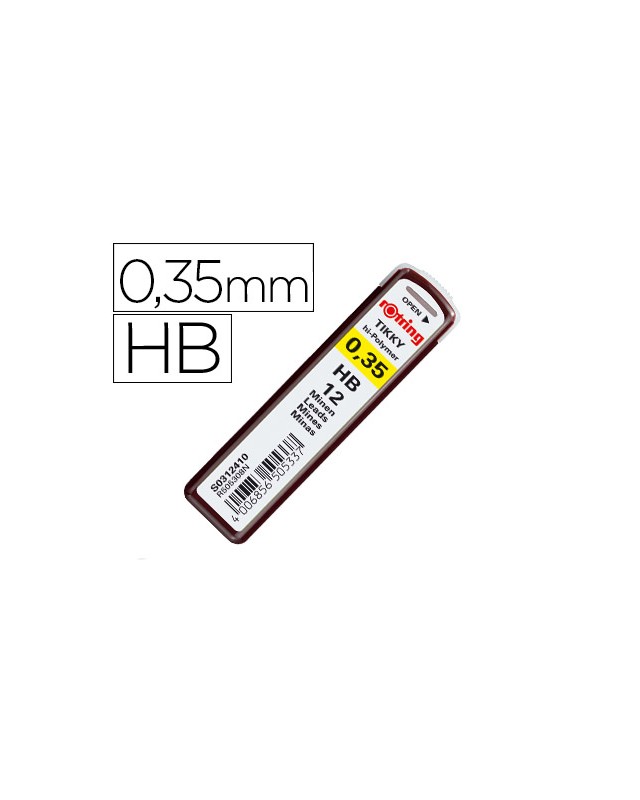 Minas rotring grafito 0,35 mm hb estuche de 12 minas