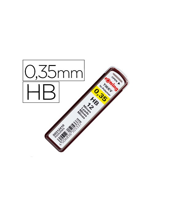 Minas rotring grafito 0,35 mm hb estuche de 12 minas
