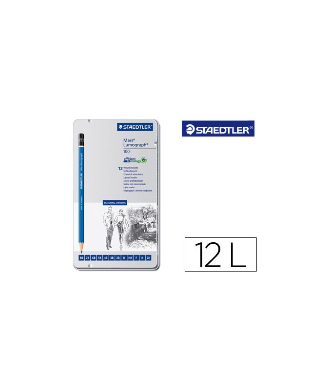 Lapices de grafito staedtler mars lumograph 100 caja metalica de 12 lapices 8b- 7b-6b-5b-4b-3b-2b-b-hb-f-h-2h