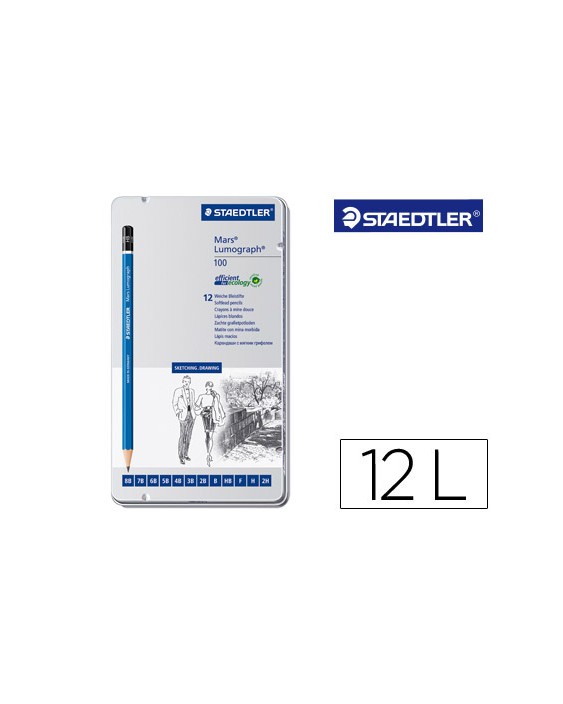 Lapices de grafito staedtler mars lumograph 100 caja metalica de 12 lapices 8b- 7b-6b-5b-4b-3b-2b-b-hb-f-h-2h