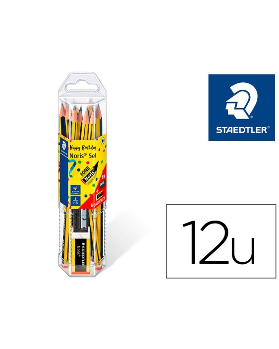 Lapices de grafito staedtler noris n.2 hb blister promocional 120 aniversario de12 uds + afilalapiz + goma