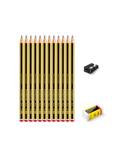 Lapices de grafito staedtler noris n.2 hb blister promocional 120 aniversario de12 uds + afilalapiz + goma
