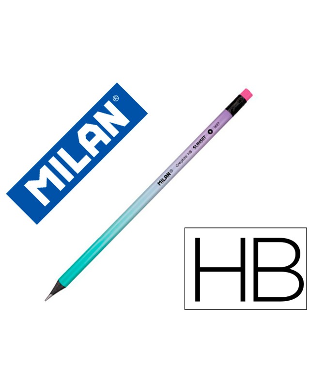 Lapices de grafito milan sunset hb madera negra de tilo con goma de borrar colores surtidos